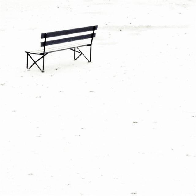 Med ryggen til En tom sort krakk i hvit snø.
