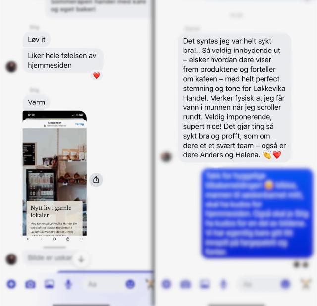 Skjermbilder av meldinger fra begeistrede besøkende.