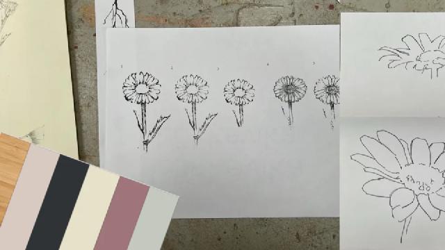 Diverse ark og utklipp som viser farger og grafiske elementer